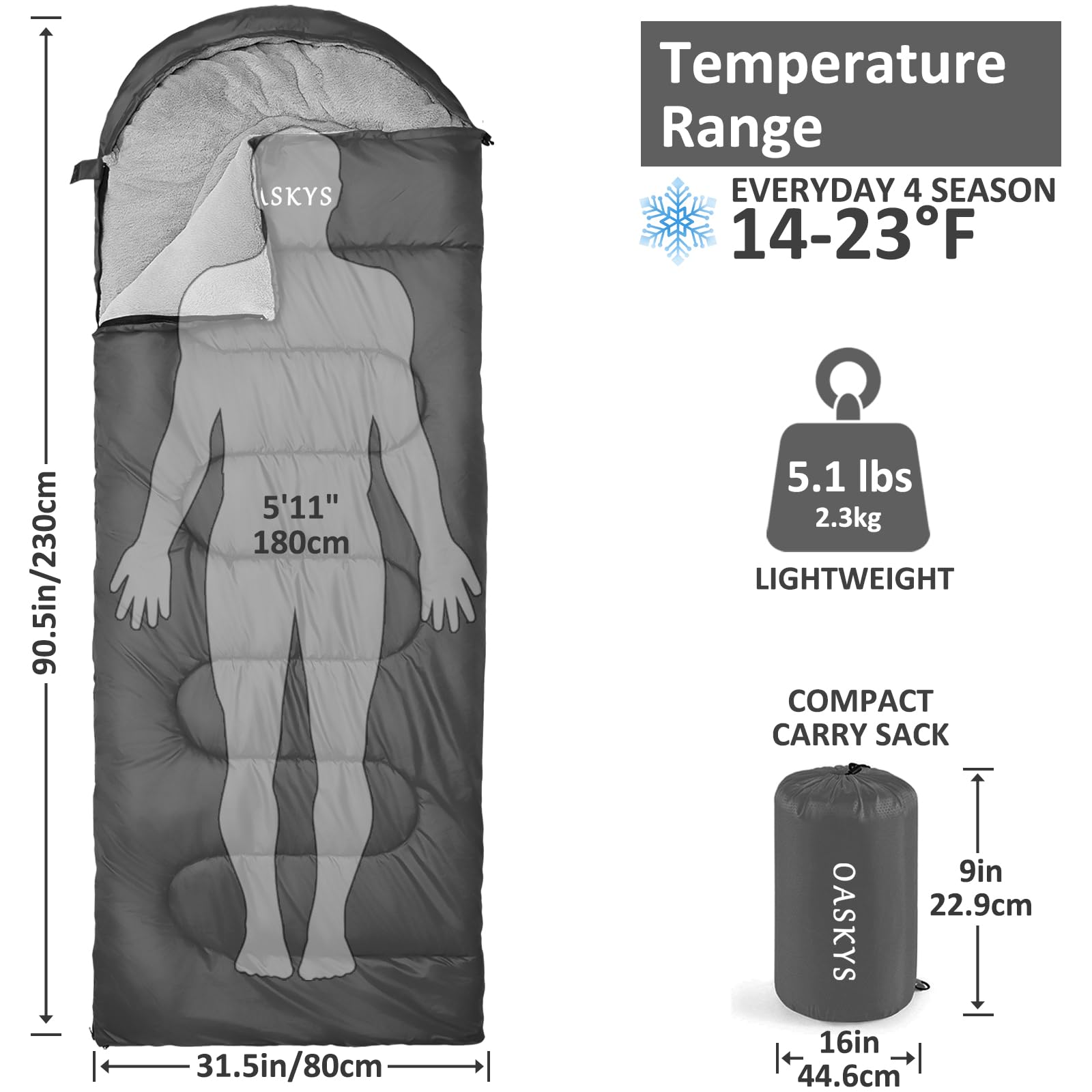 3-Season Waterproof Lightweight Sleeping Bag for All Ages