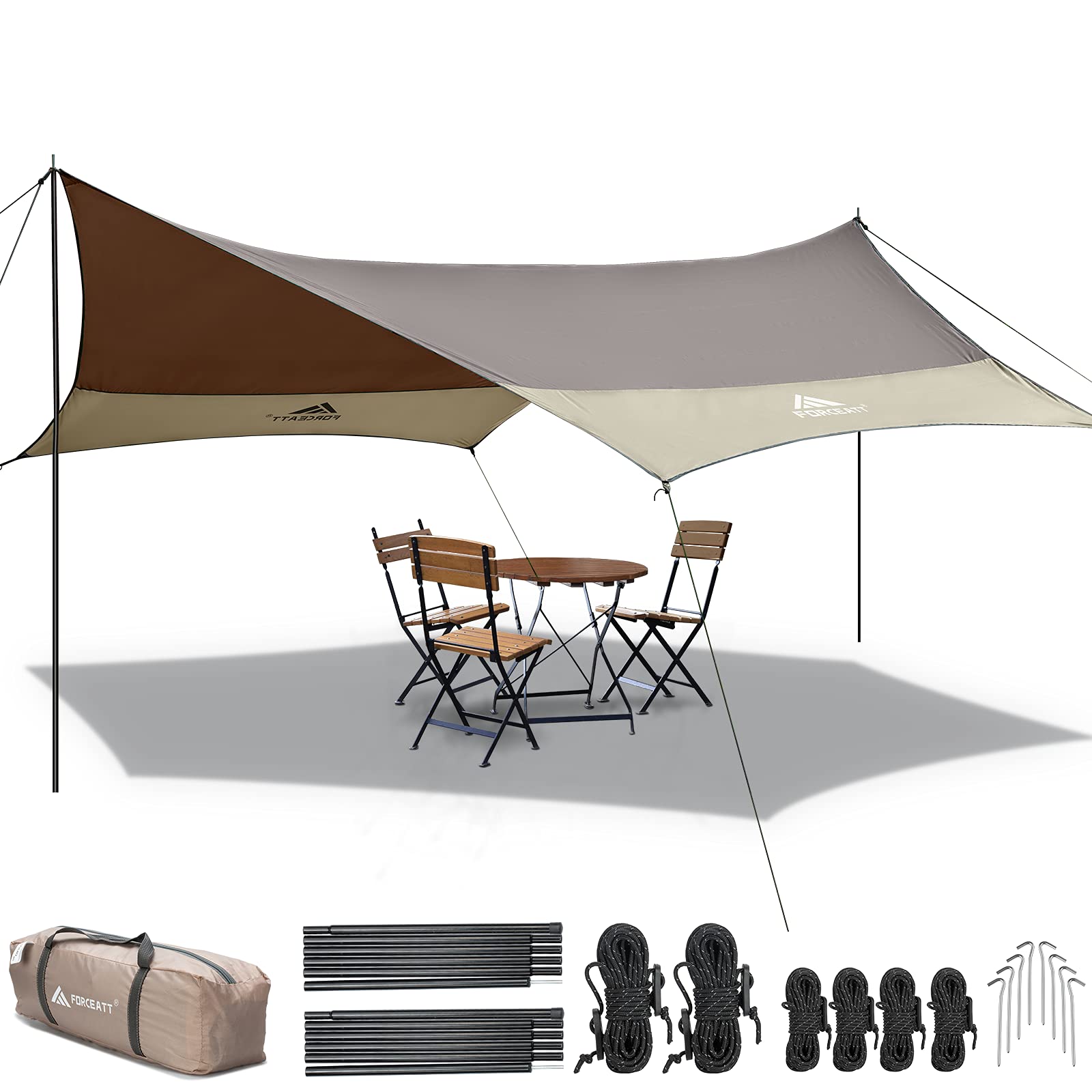 12x14FT Waterproof UPF50+ Camping Tarp Shelter with Poles