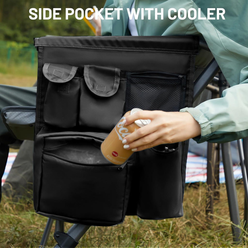Oversized Heavy-Duty Folding Camping Chair with Cooler Bag