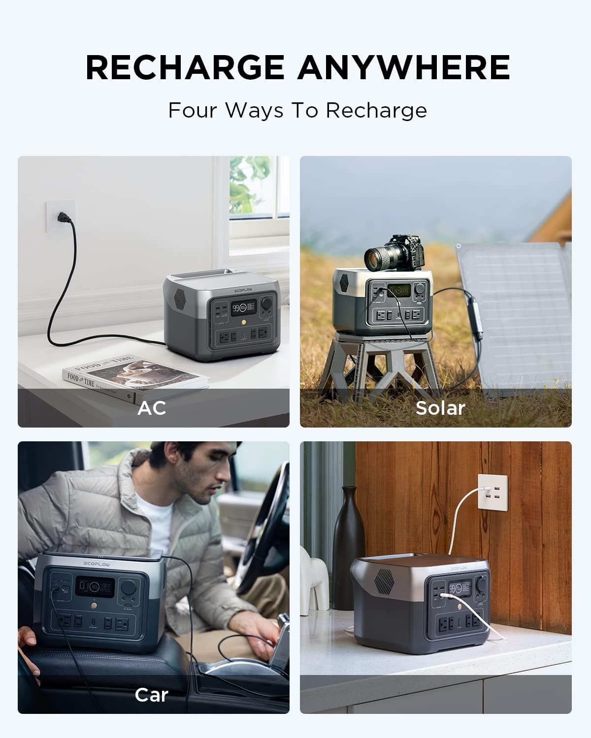Portable Solar Generator Power Station 500Wh LiFePO4 Fast-Charging with AC Output