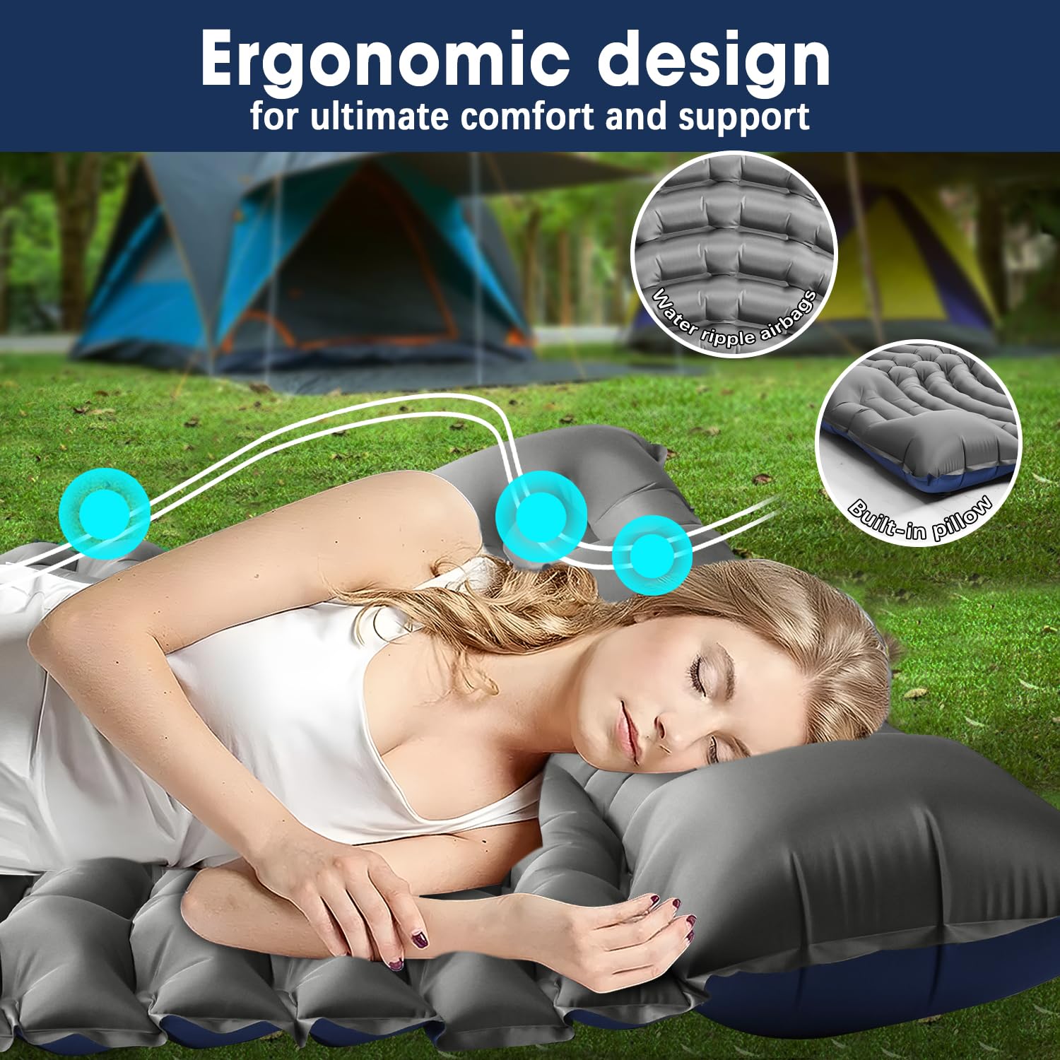 2-Person Compact Inflatable Sleeping Pad with Pillow and Pump