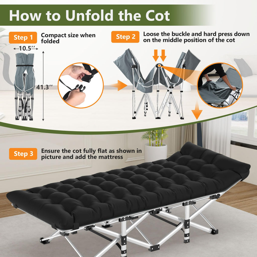 Folding Adult Camping Cot with Mattress and Storage Bag