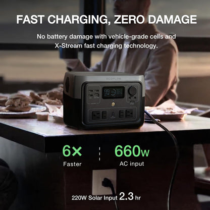 Portable Solar Generator Power Station 500Wh LiFePO4 Fast-Charging with AC Output
