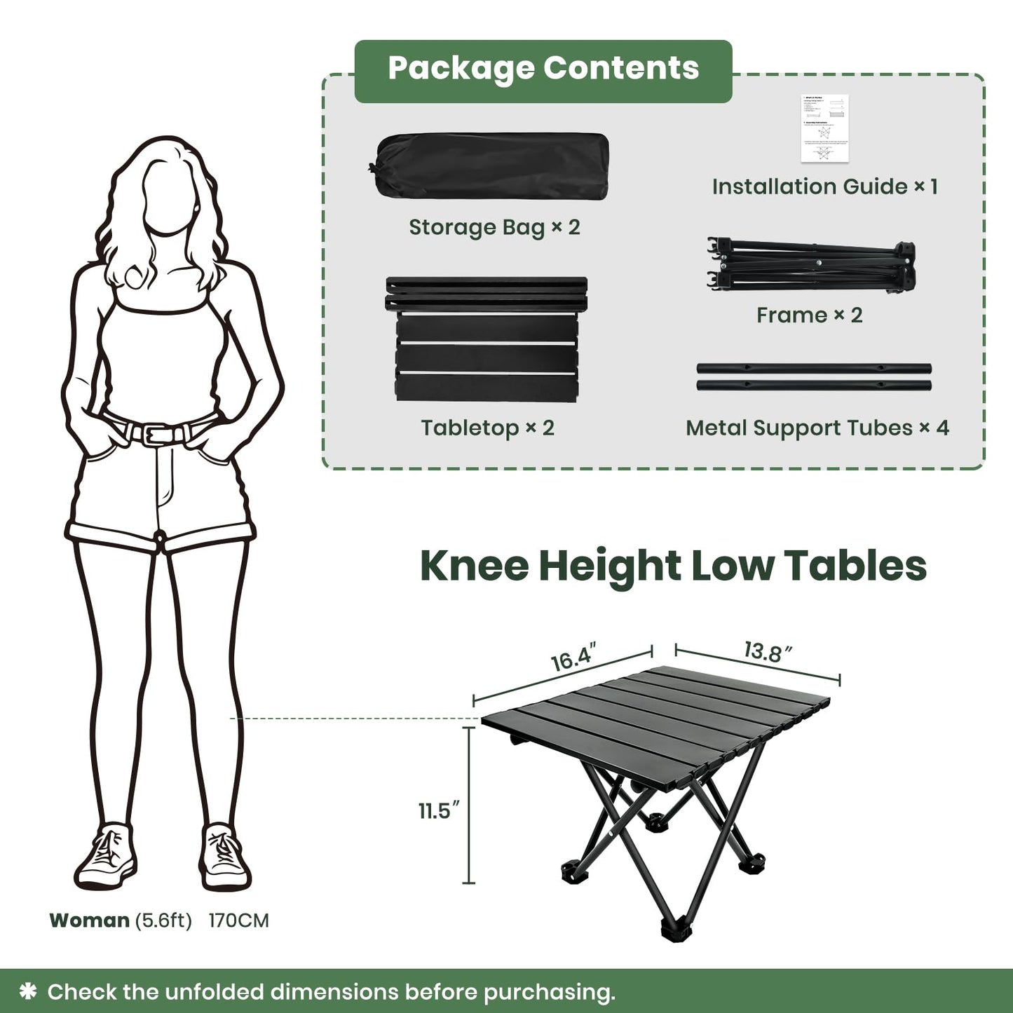 2-Pack Ultralight Foldable Portable Camping Tables with Carry Bag