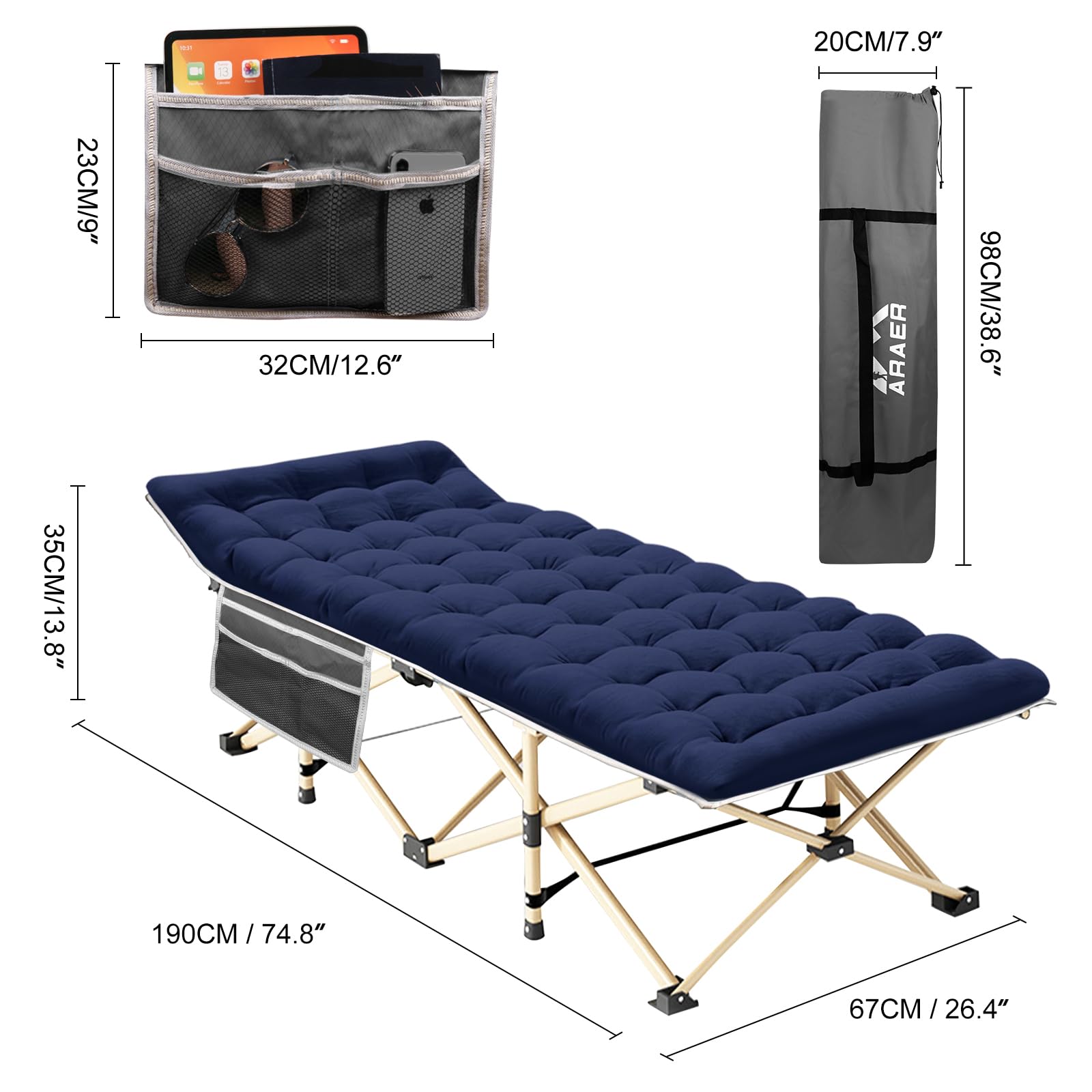450lb Heavy Duty Folding Camping Cot with Carry Bag