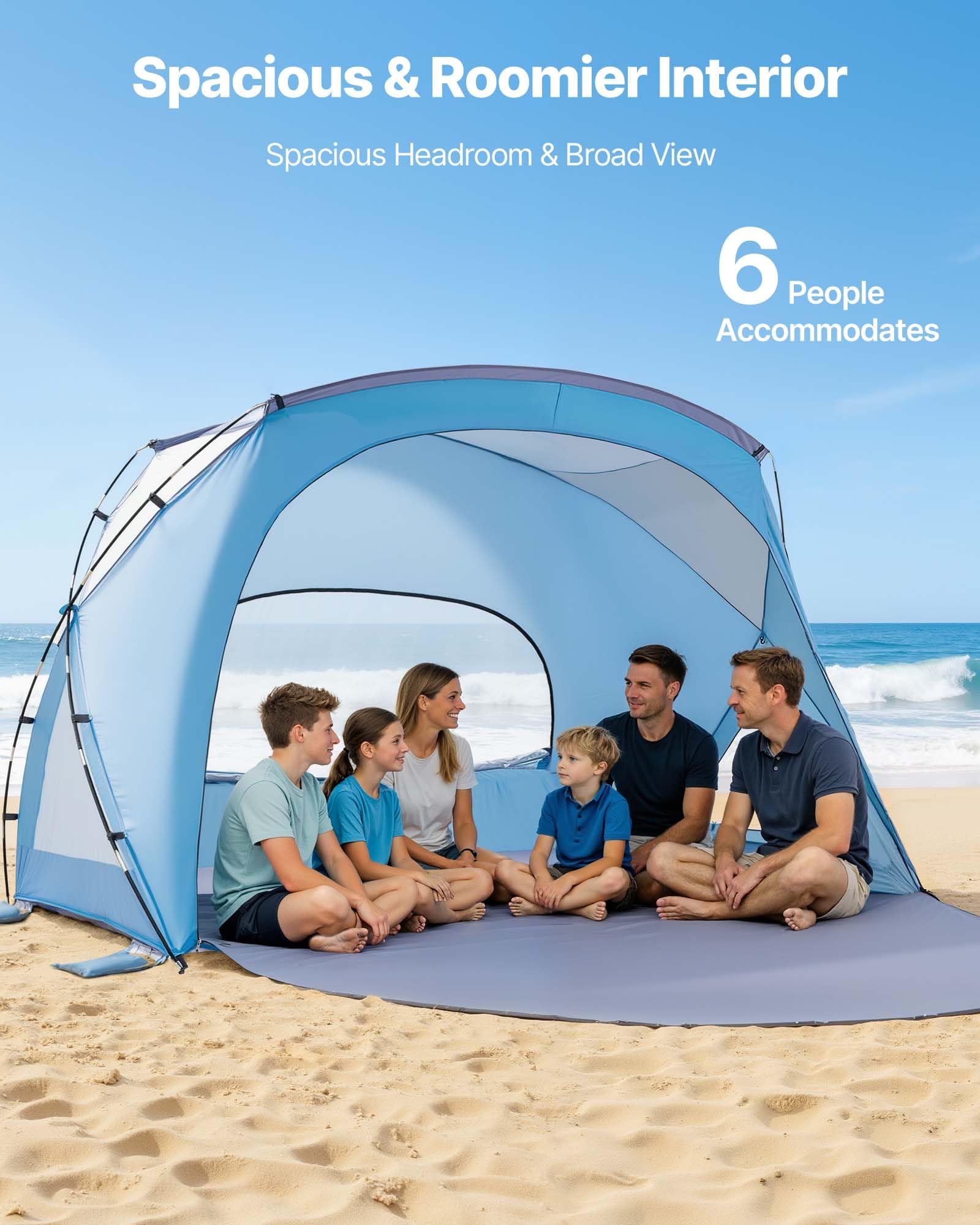 6-Person UPF50+ Beach Sun Shelter Canopy with Carry Bag
