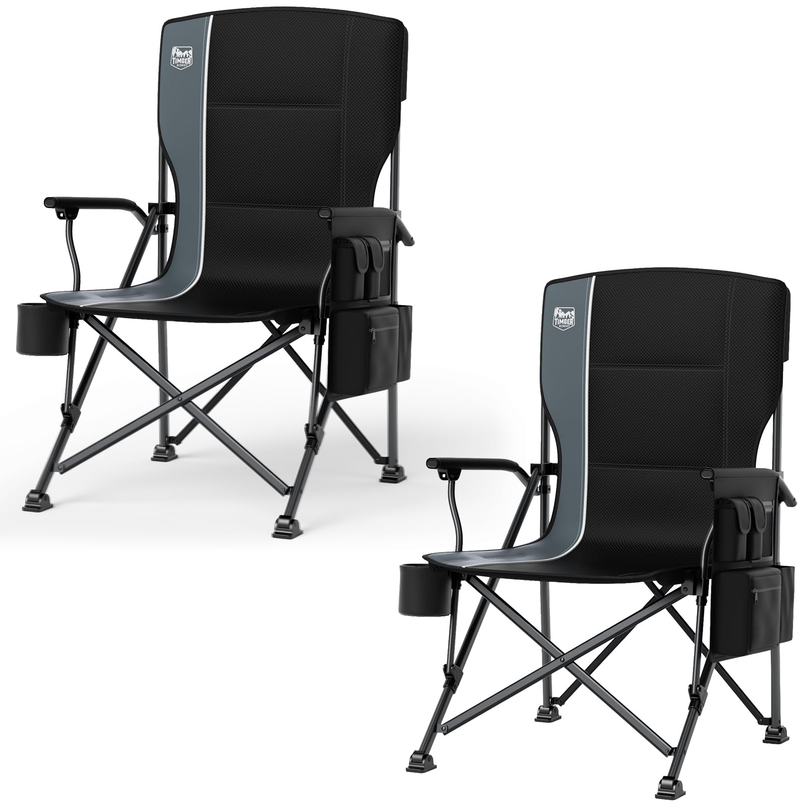 TIMBER RIDGE Oversized Folding Camping Chair High Back Heavy Duty for Adults Support up to 500lbs with Cup Holder, Side Pocket Cooler Bag