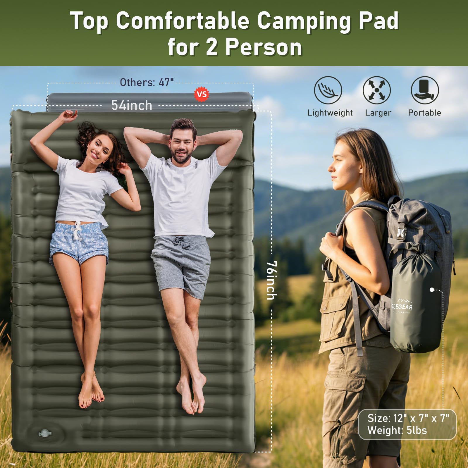 Ultra-Thick Camping Sleeping Pad with Pillow and Foot Pump