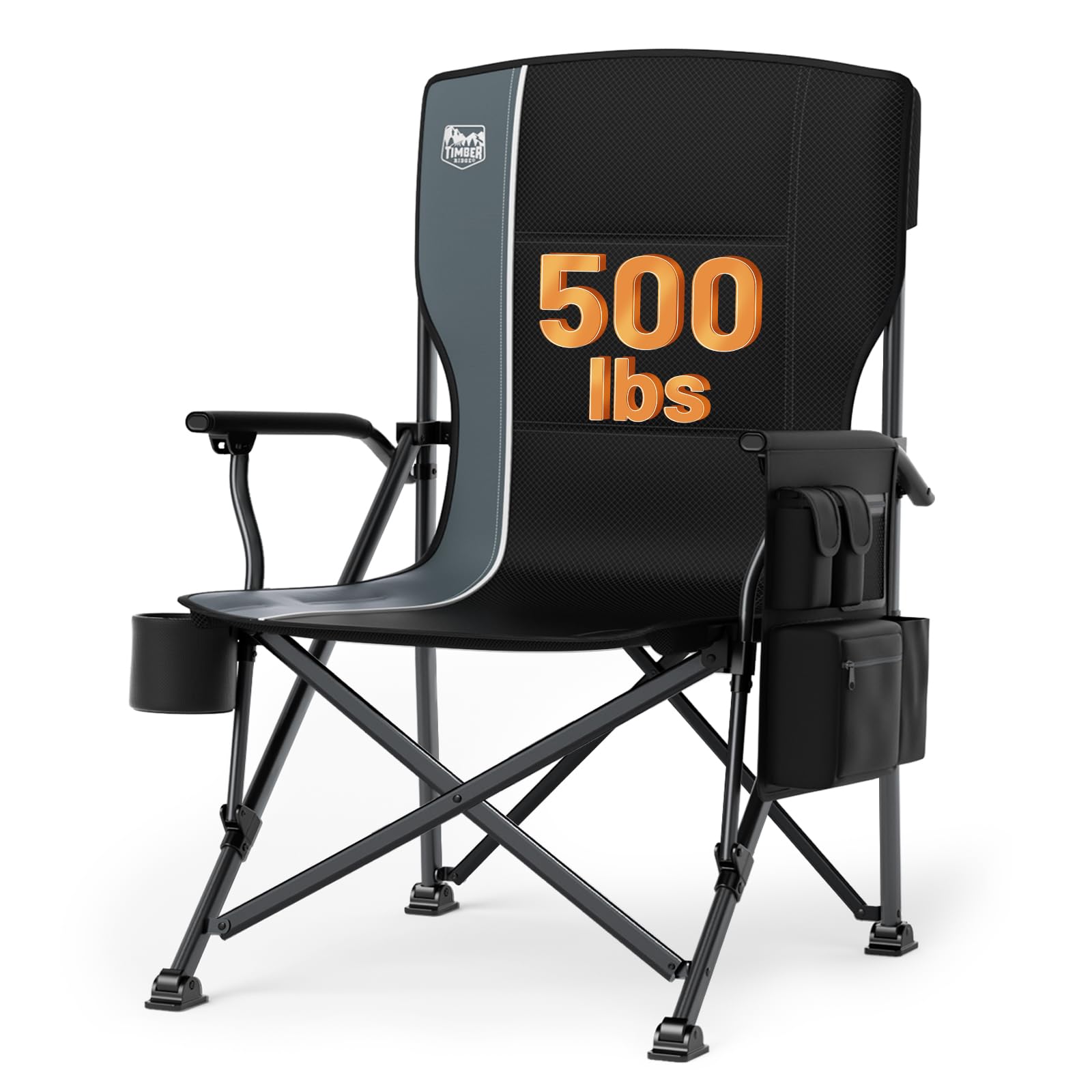 TIMBER RIDGE Oversized Folding Camping Chair High Back Heavy Duty for Adults Support up to 500lbs with Cup Holder, Side Pocket Cooler Bag