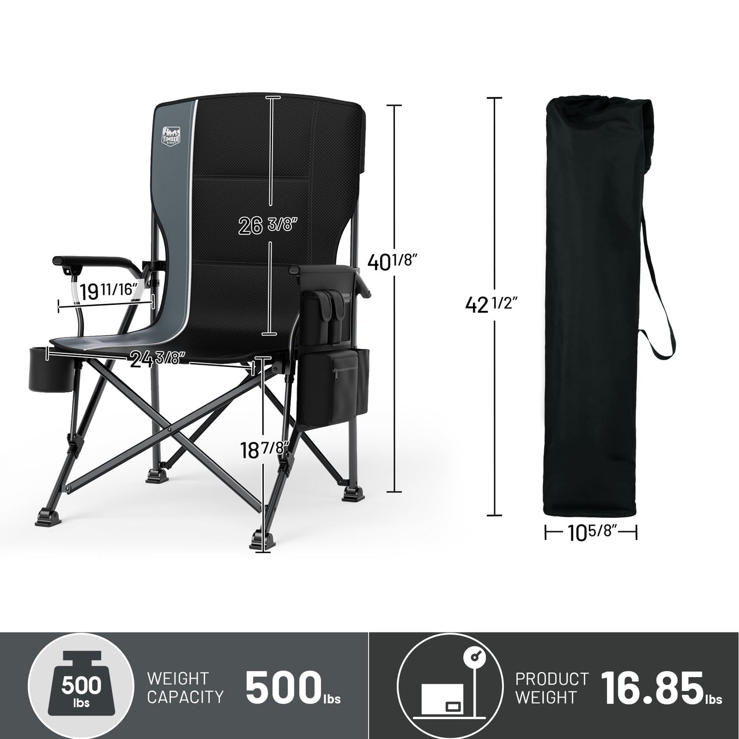 Oversized Heavy-Duty Folding Camping Chair with Cooler Bag