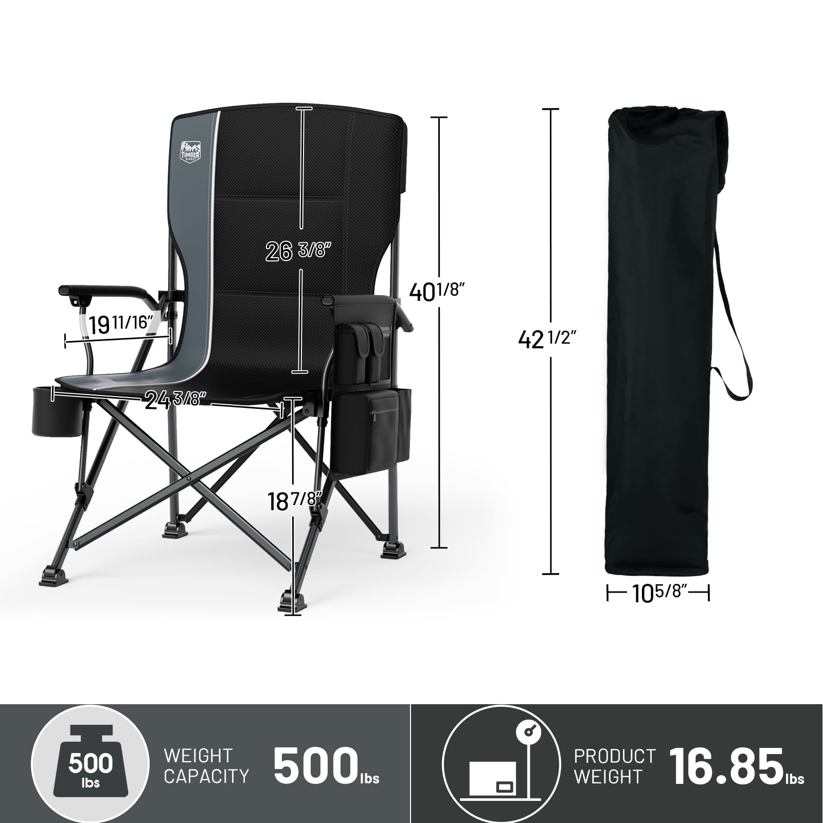 Oversized Heavy-Duty Folding Camping Chair with Cooler Bag