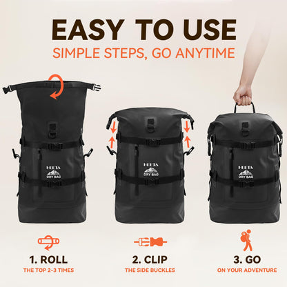 40L Waterproof Roll-Top Dry Bag Backpack for Hiking and Water Sports