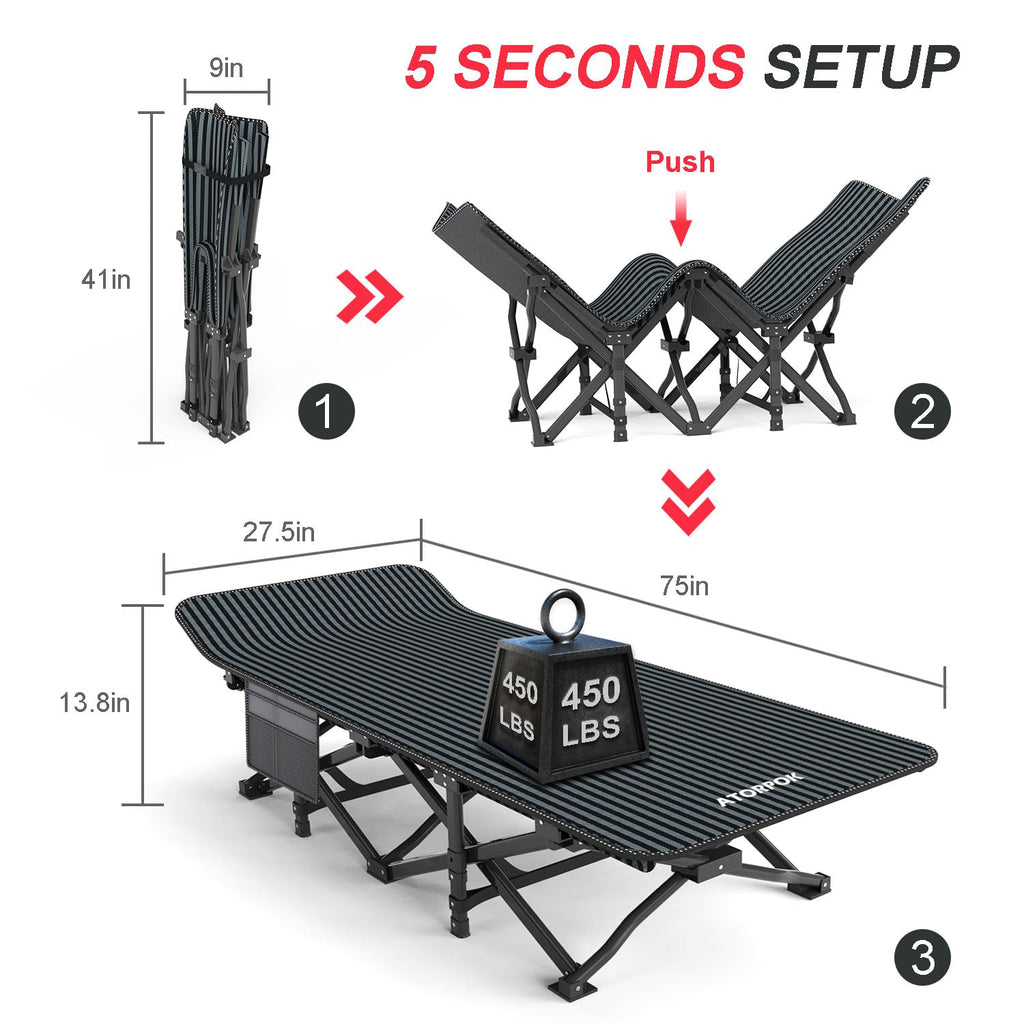 ATORPOK Camping Cot for Adults with Cushion Comfortable