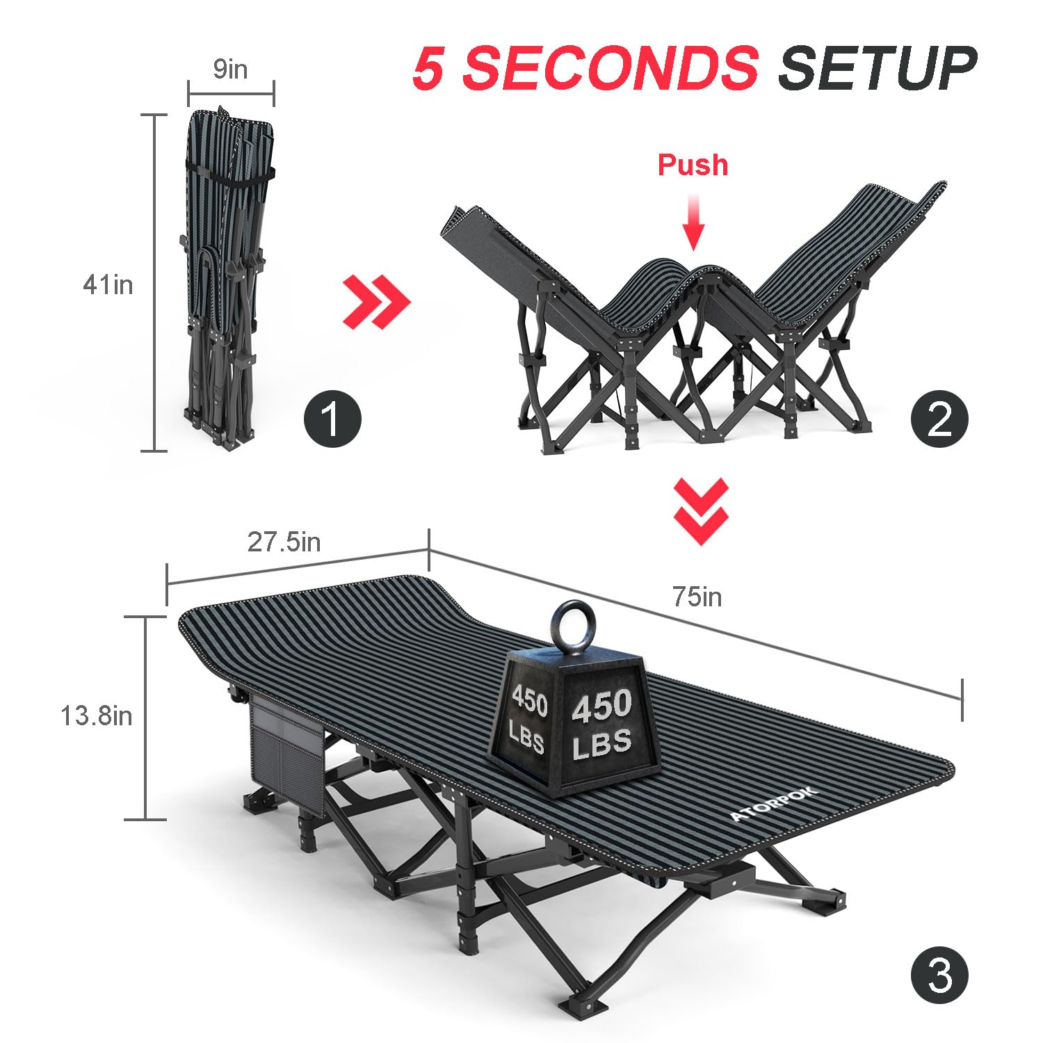 ATORPOK Camping Cot for Adults with Cushion Comfortable