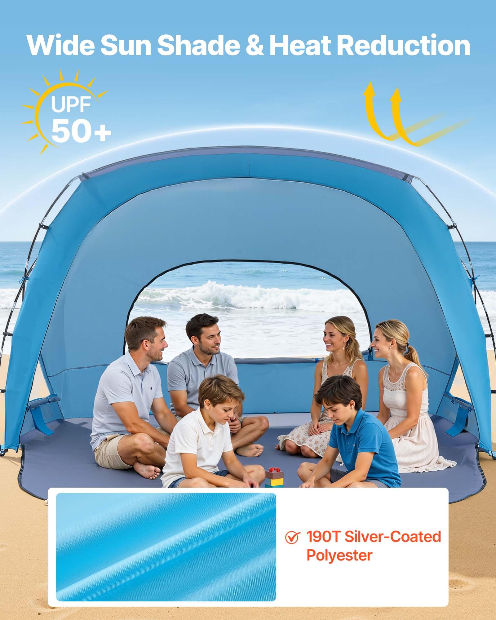 6-Person UPF50+ Beach Sun Shelter Canopy with Carry Bag