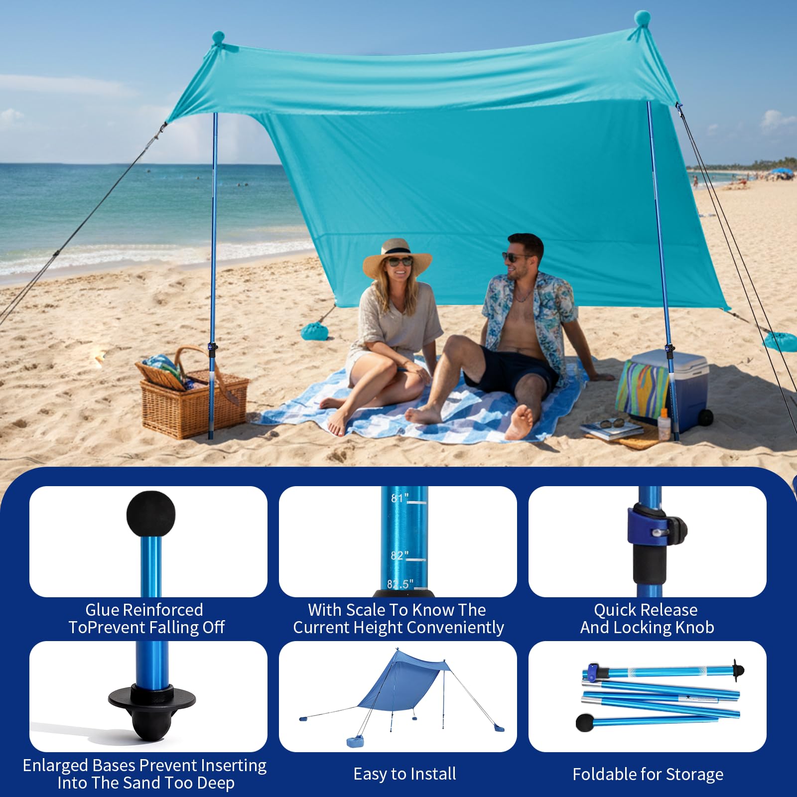 10x10 Easy Pop-Up Beach Sun Shelter Canopy with UPF50+ Protection