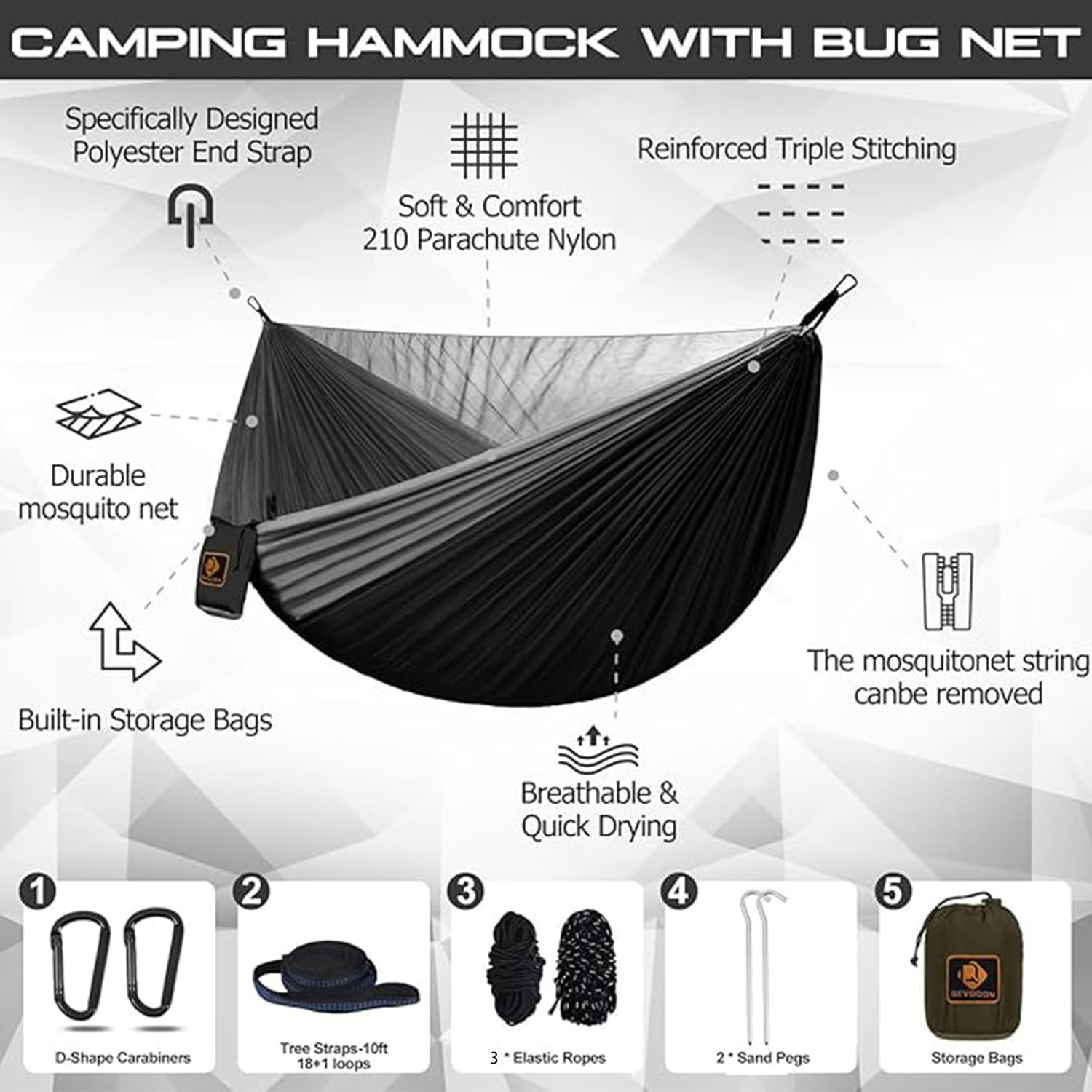 Portable Camping Hammock with Mosquito Net and Tree Straps