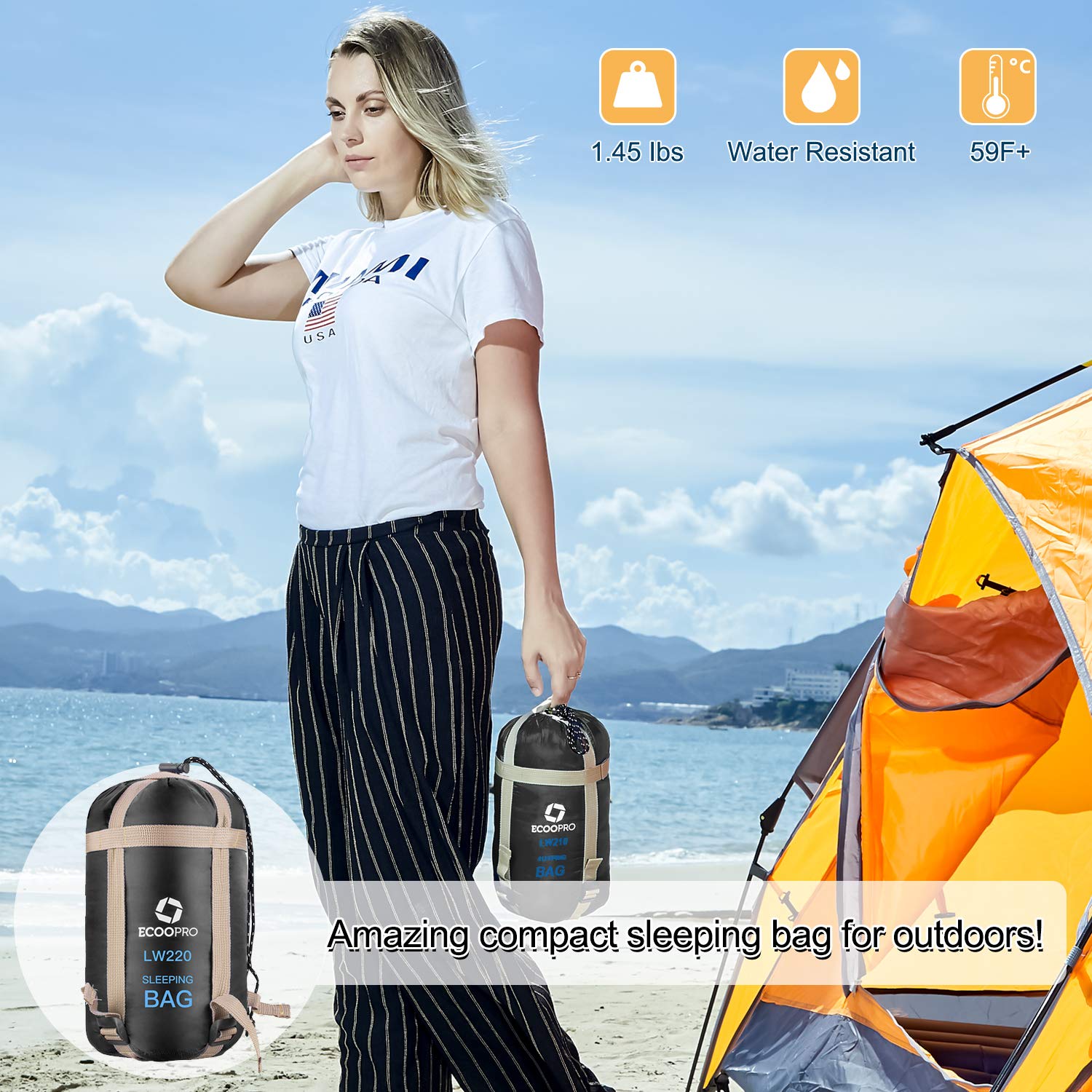 Compact Waterproof Warm Weather Sleeping Bag for Adults
