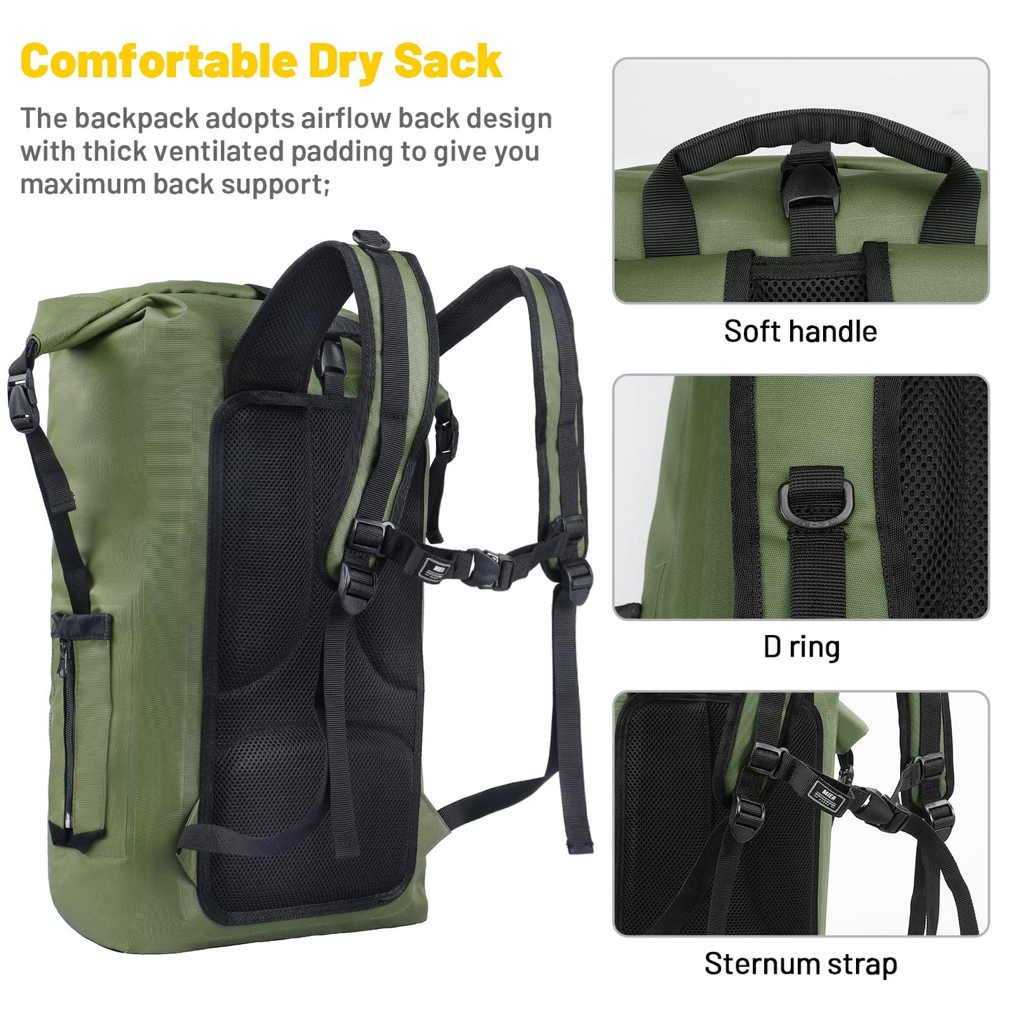 30L Waterproof Roll-Top Dry Bag Backpack for Water Sports