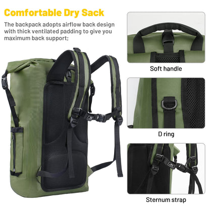 30L Waterproof Roll-Top Dry Bag Backpack for Water Sports