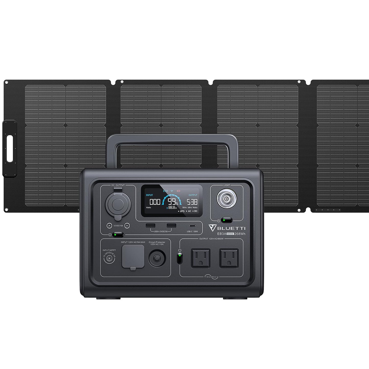 Expandable Portable LiFePO4 Solar Generator Power Station with External Battery Module