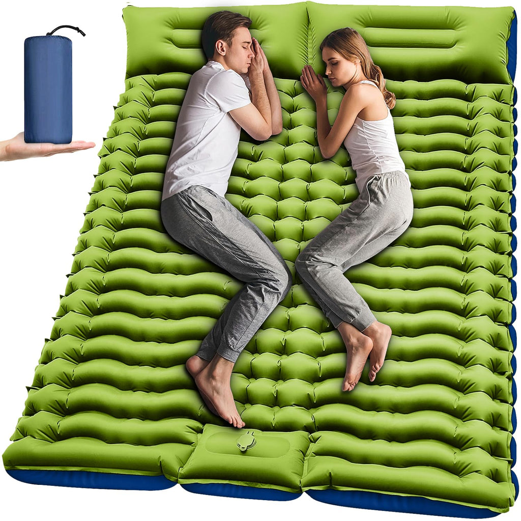 Double 4-Inch Self-Inflating Sleeping Pad with Pillow Pump
