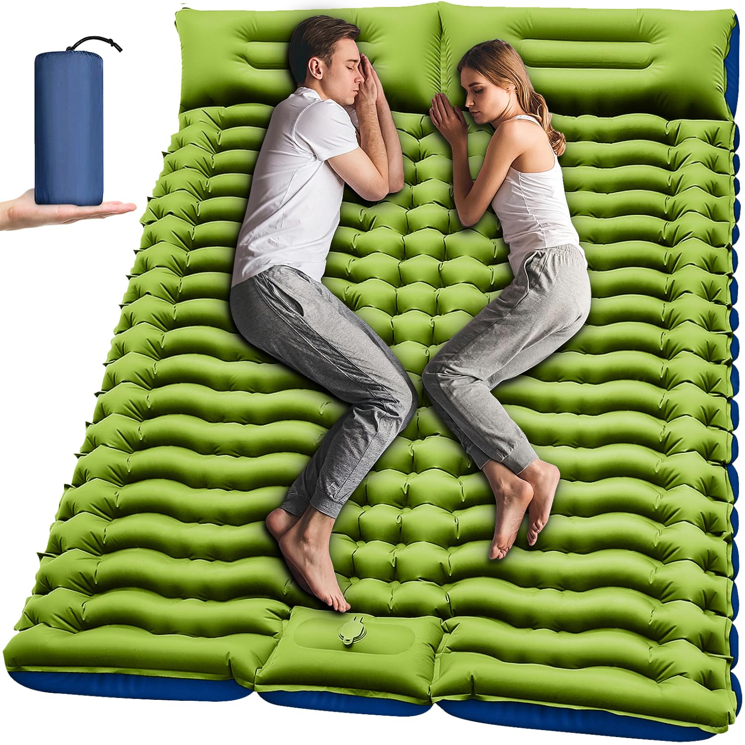 Double 4-Inch Self-Inflating Sleeping Pad with Pillow Pump