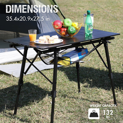 Adjustable Foldable Aluminum Camping Table with Carry Bag