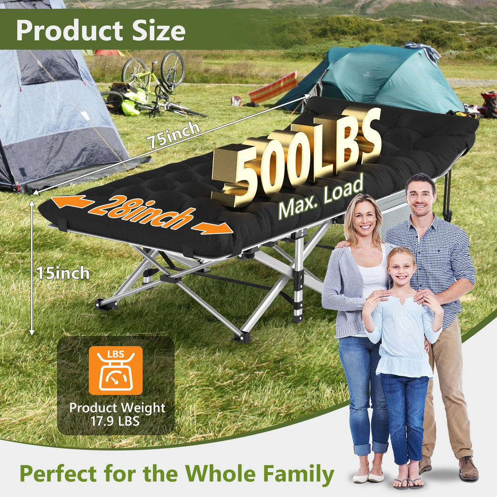 Folding Adult Camping Cot with Mattress and Storage Bag