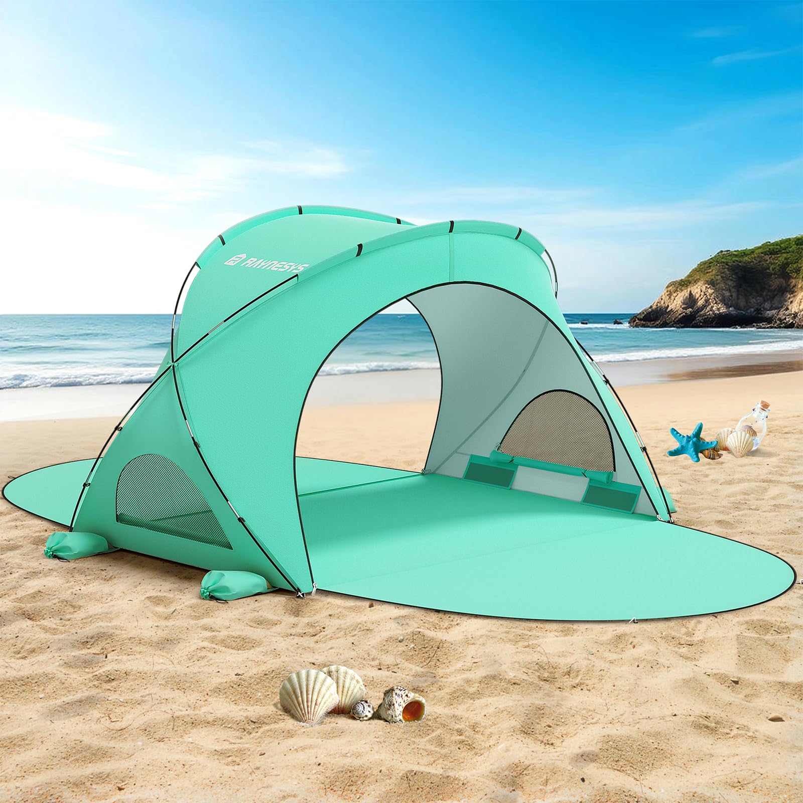 UPF50+ Portable Beach Sun Shelter Tent with Dual Zipper Doors
