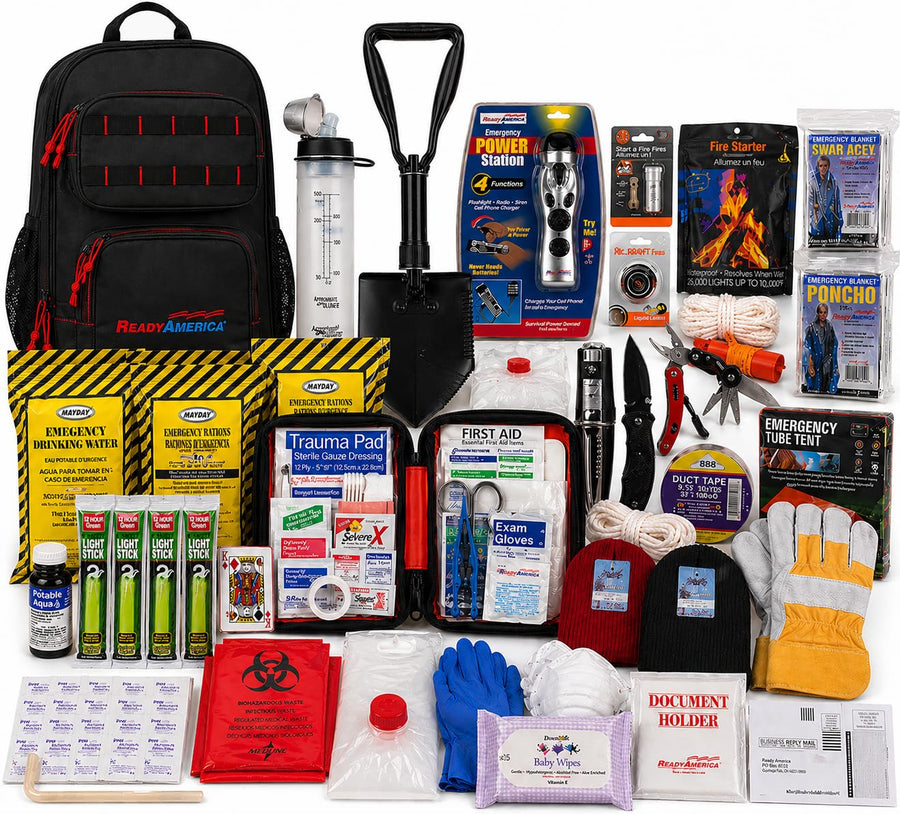 4-Person 72-Hour Emergency Survival Backpack Kit with First Aid and Food Supplies