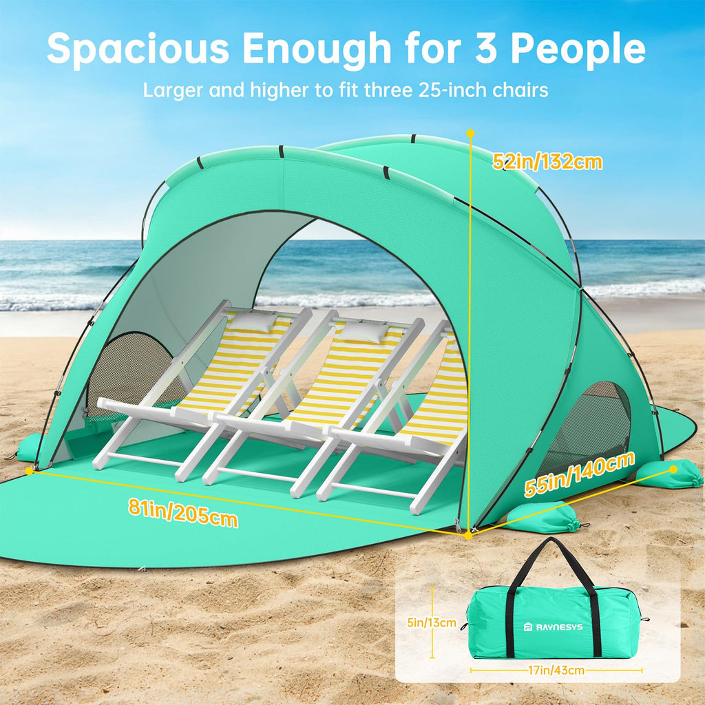 UPF50+ Portable Beach Sun Shelter Tent with Dual Zipper Doors