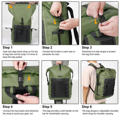 30L Waterproof Roll-Top Dry Bag Backpack for Water Sports