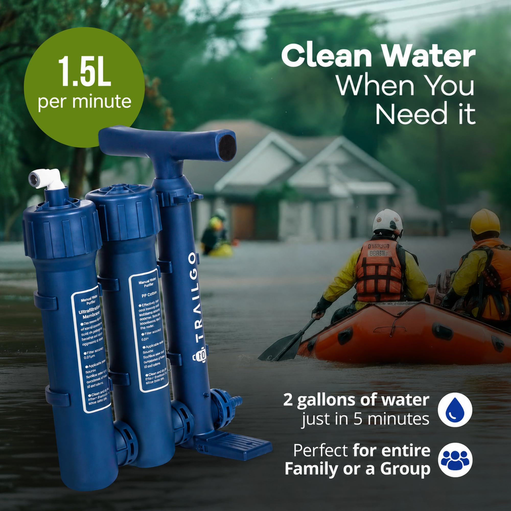 Portable Hand Pump Water Filter System for Camping and Survival