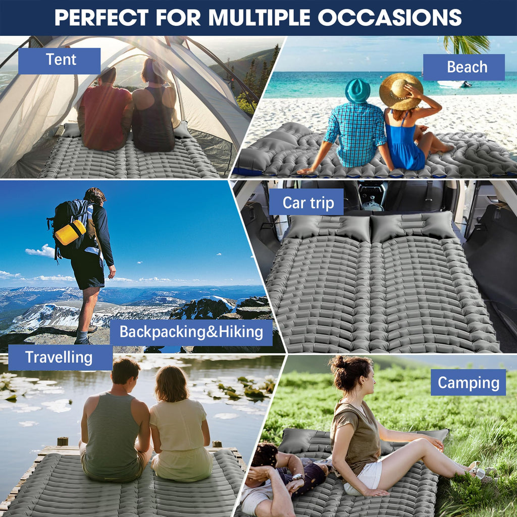 2-Person Compact Inflatable Sleeping Pad with Pillow and Pump