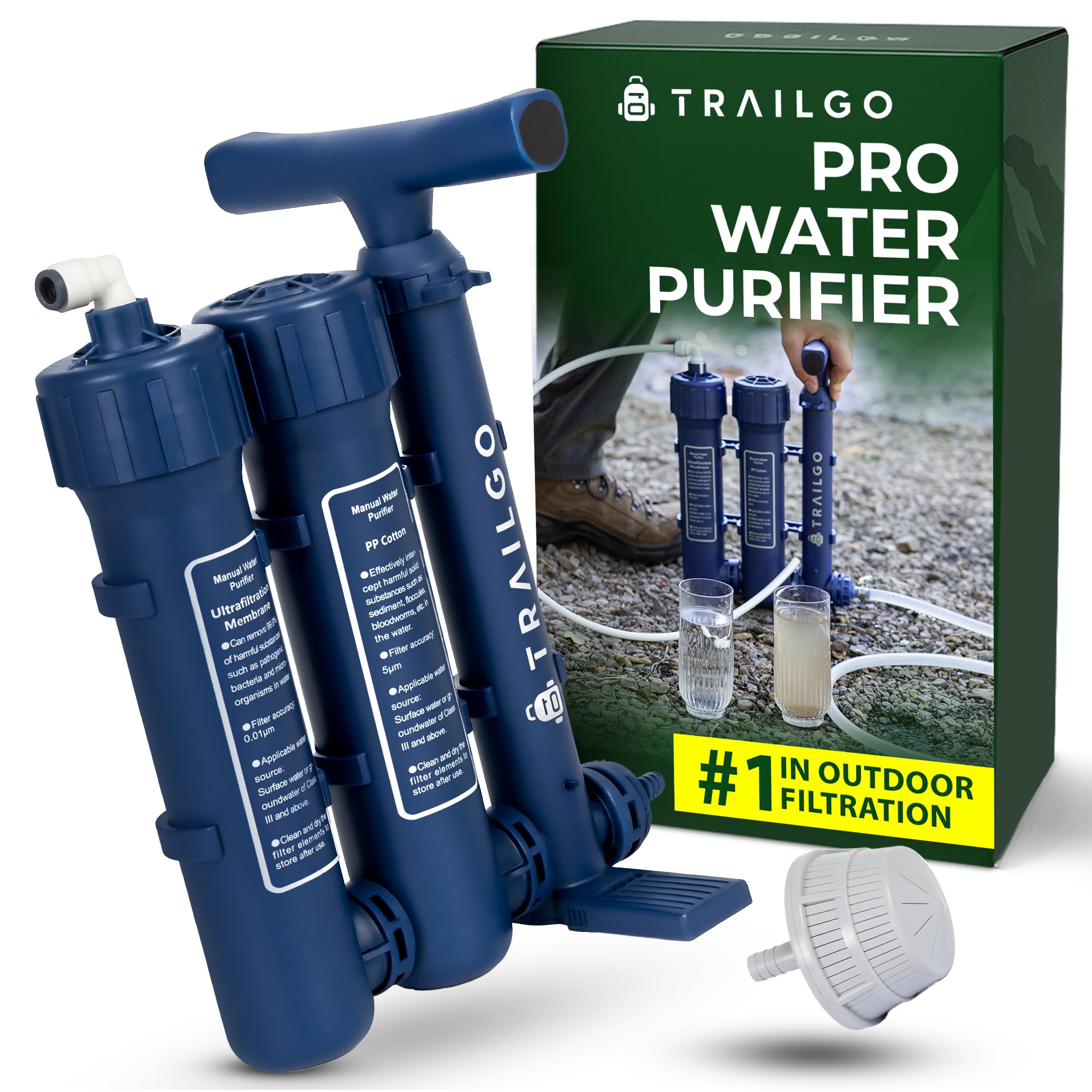 Portable Hand Pump Water Filter System for Camping and Survival
