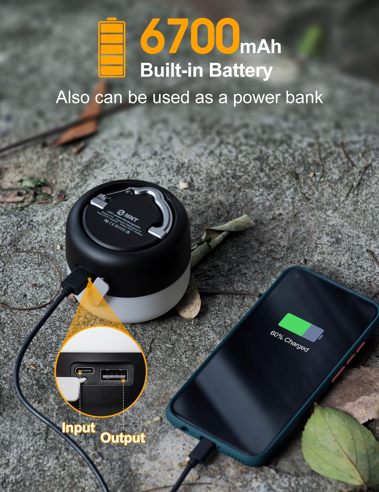 1000LM Rechargeable LED Camping Lantern with Hanging Hook for Emergency Outdoor Use