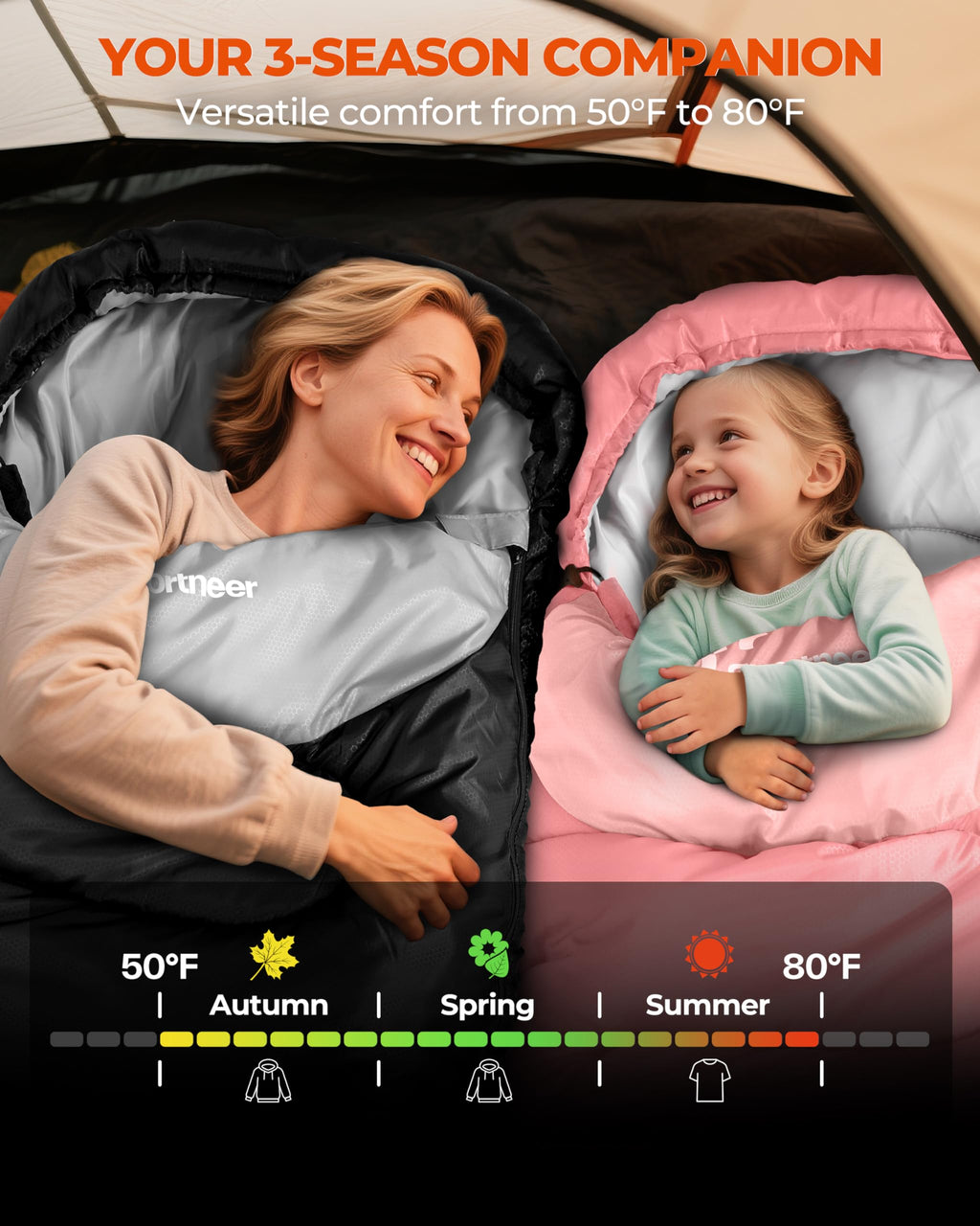 Cold Weather Waterproof Sleeping Bag for Adults and Kids