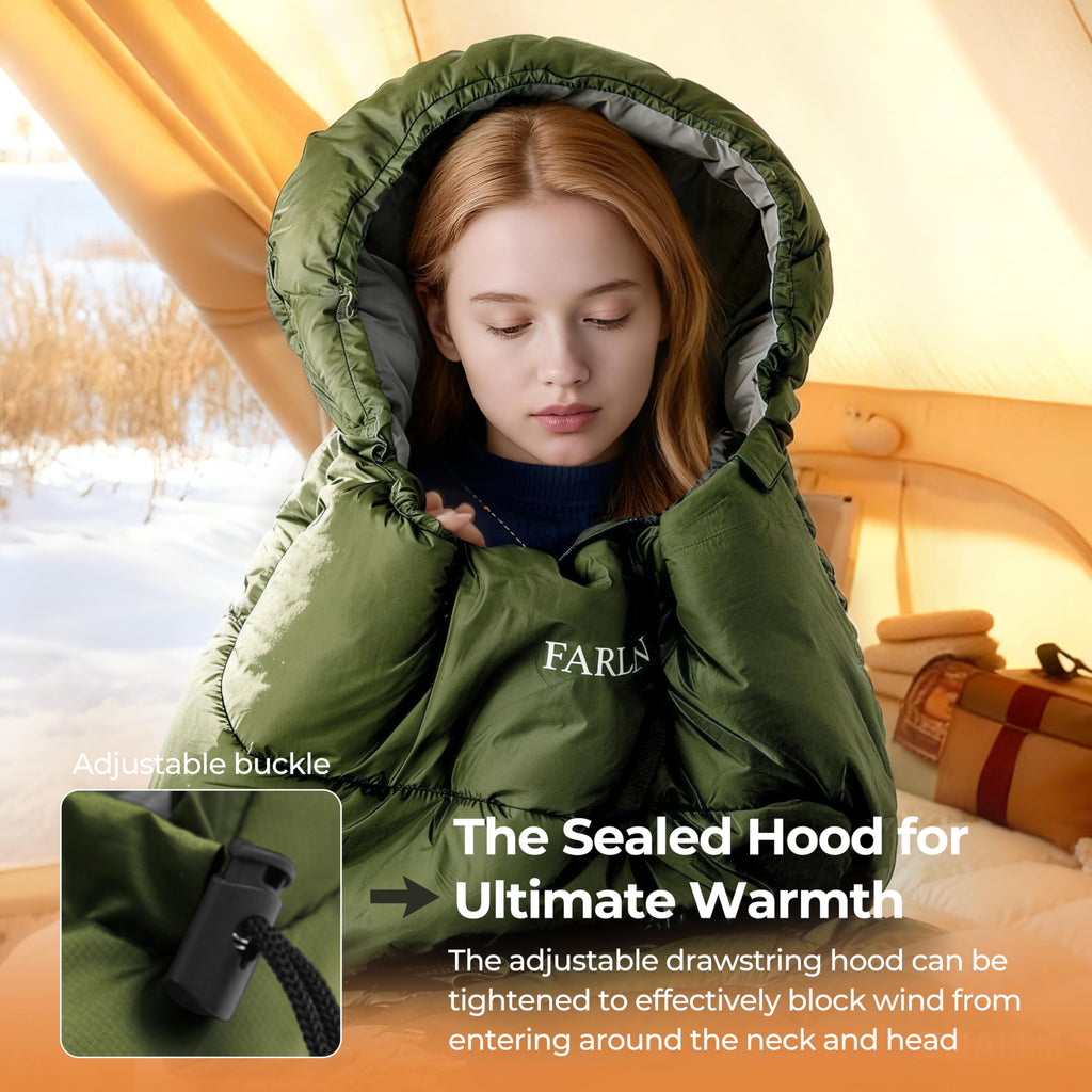 Adult Cold Weather Fleece-Lined Waterproof Sleeping Bag