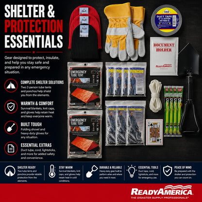 4-Person 72-Hour Emergency Survival Backpack Kit with First Aid and Food Supplies