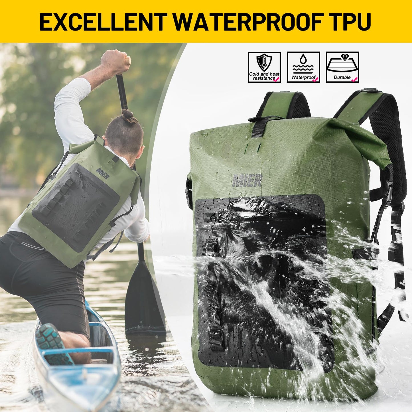 30L Waterproof Roll-Top Dry Bag Backpack for Water Sports