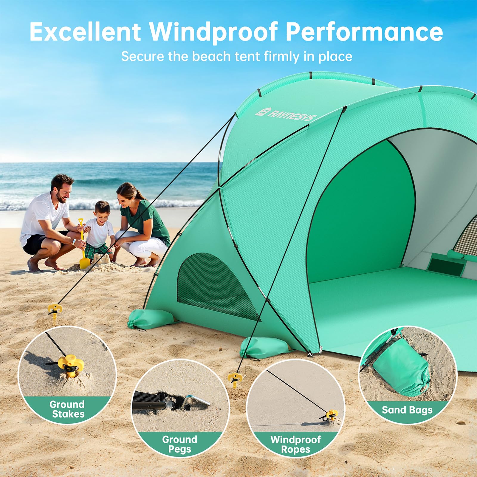 UPF50+ Portable Beach Sun Shelter Tent with Dual Zipper Doors
