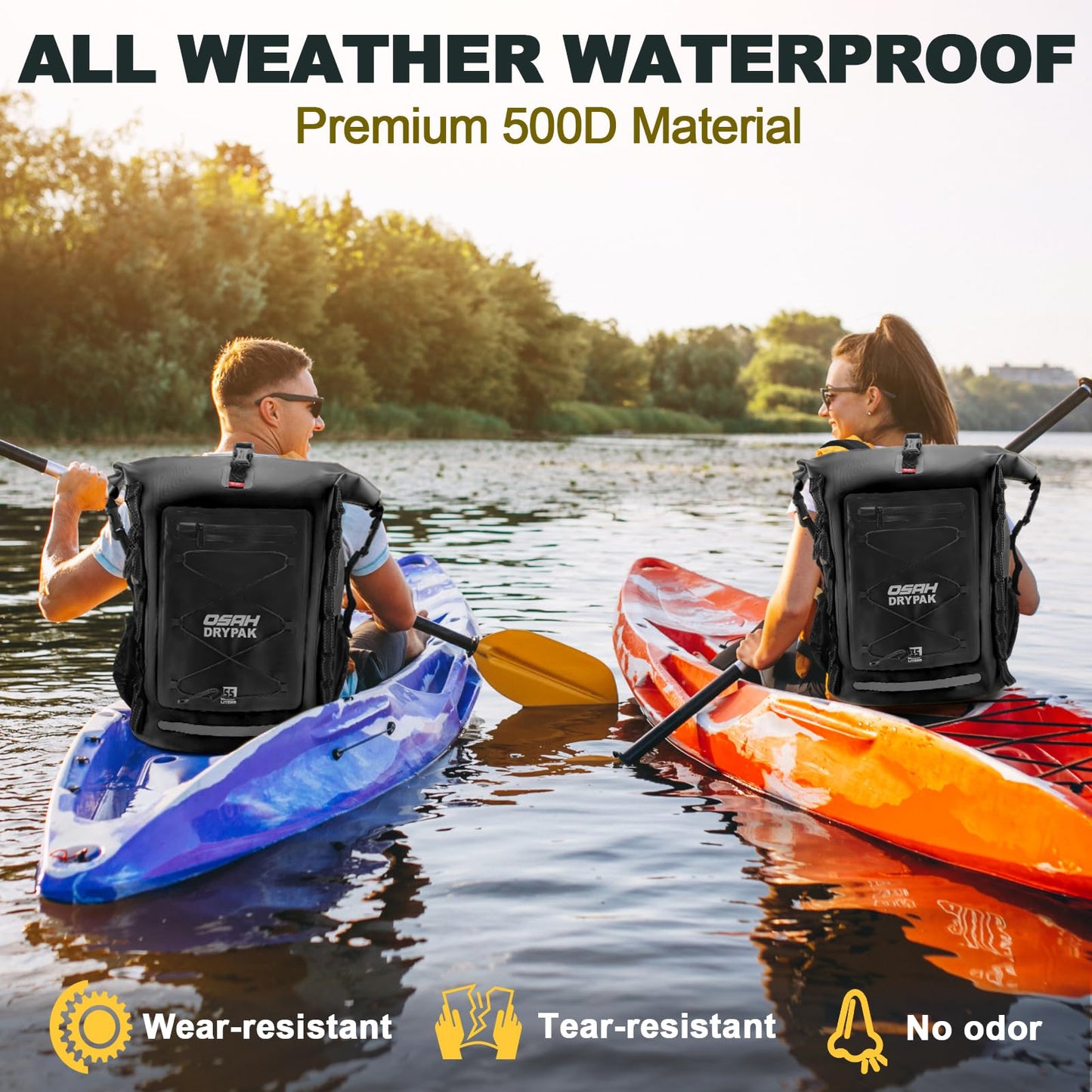 Roll-Top Waterproof Dry Bag Backpack for Outdoor Travel and Water Sports