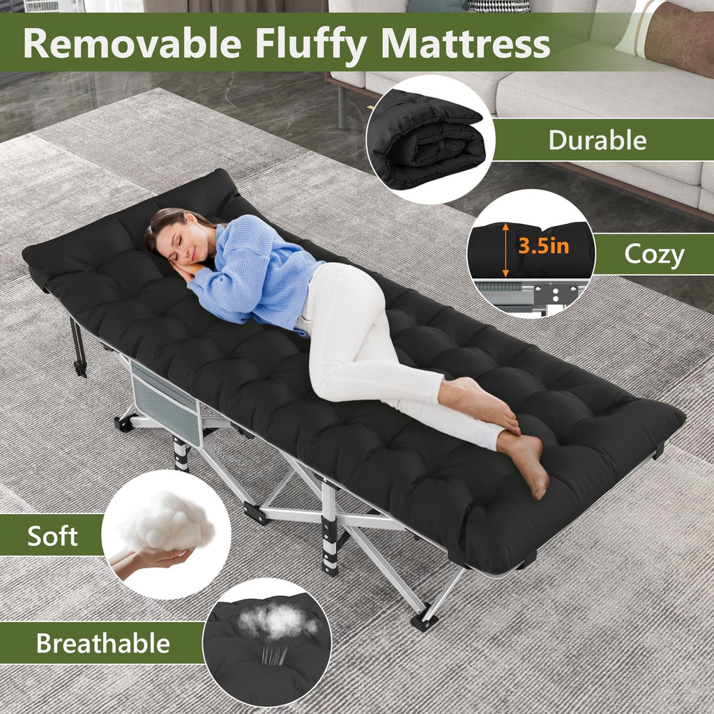Folding Adult Camping Cot with Mattress and Storage Bag