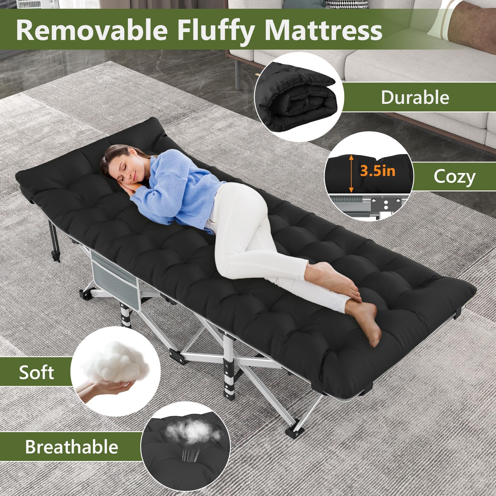 Folding Adult Camping Cot with Mattress and Storage Bag