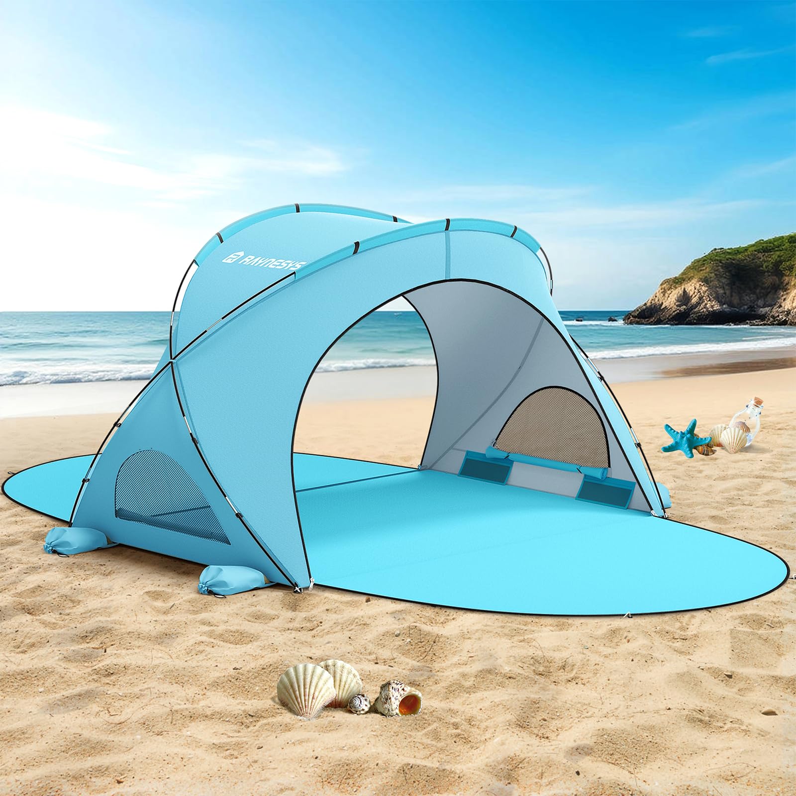 UPF50+ Portable Beach Sun Shelter Tent with Dual Zipper Doors