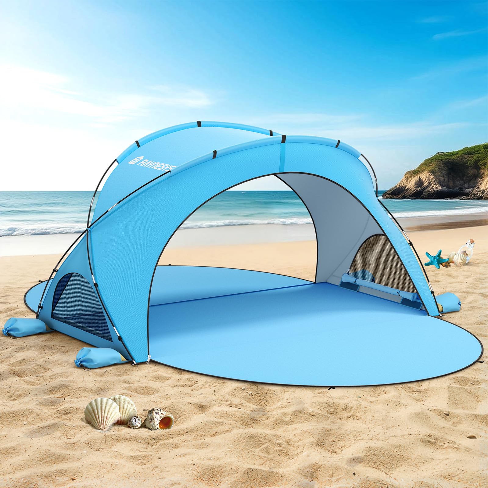 UPF50+ Portable Beach Sun Shelter Tent with Dual Zipper Doors