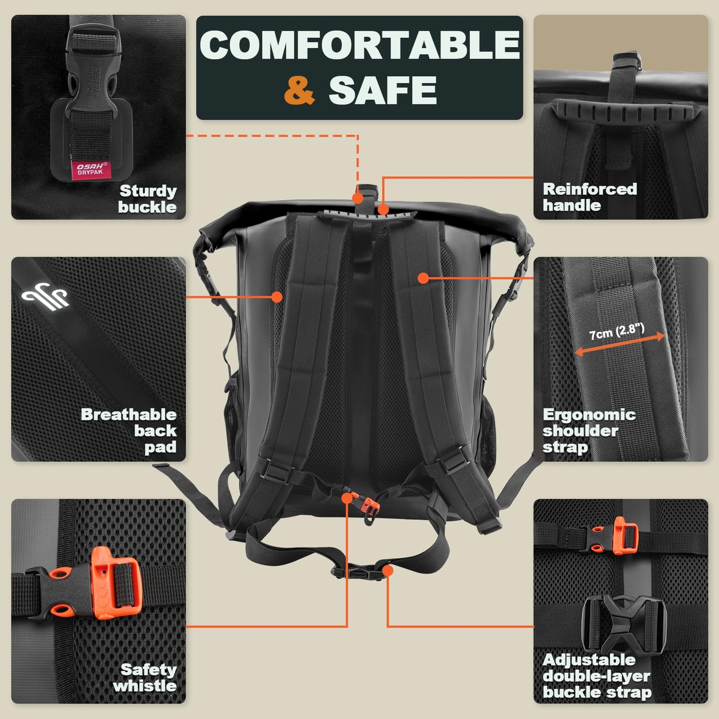 Roll-Top Waterproof Dry Bag Backpack for Outdoor Travel and Water Sports