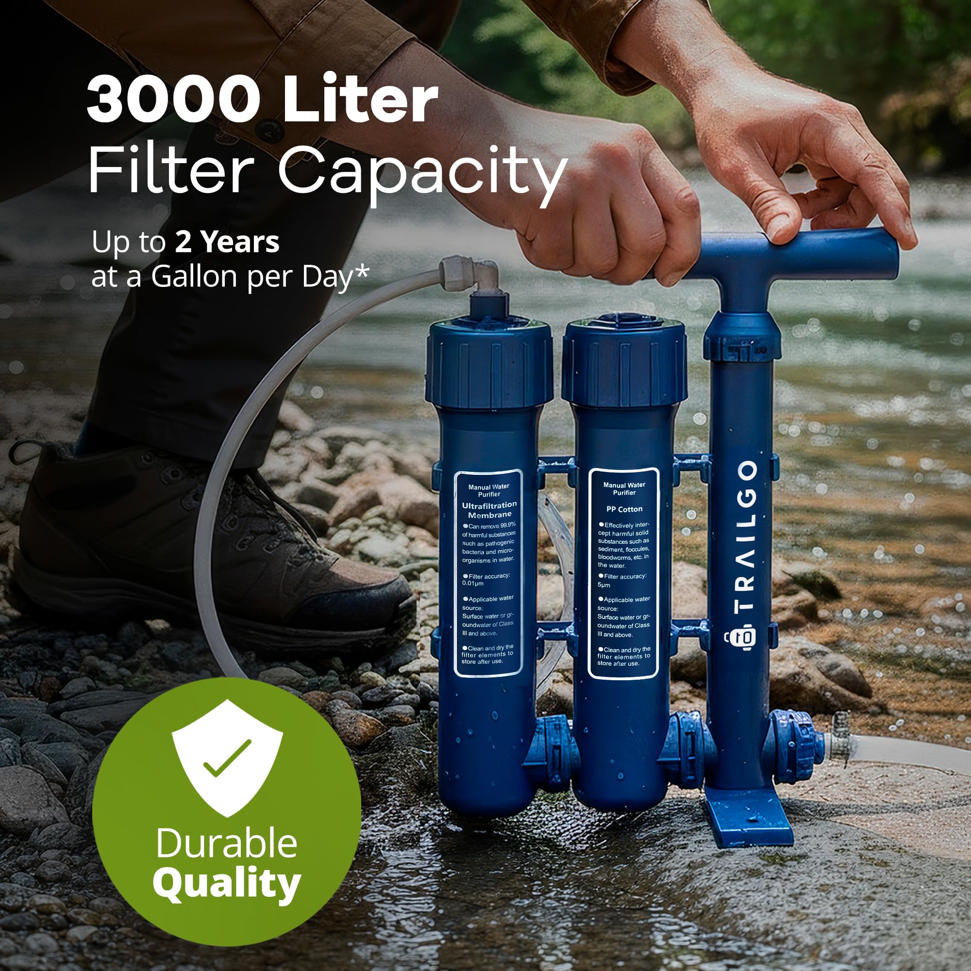Portable Hand Pump Water Filter System for Camping and Survival