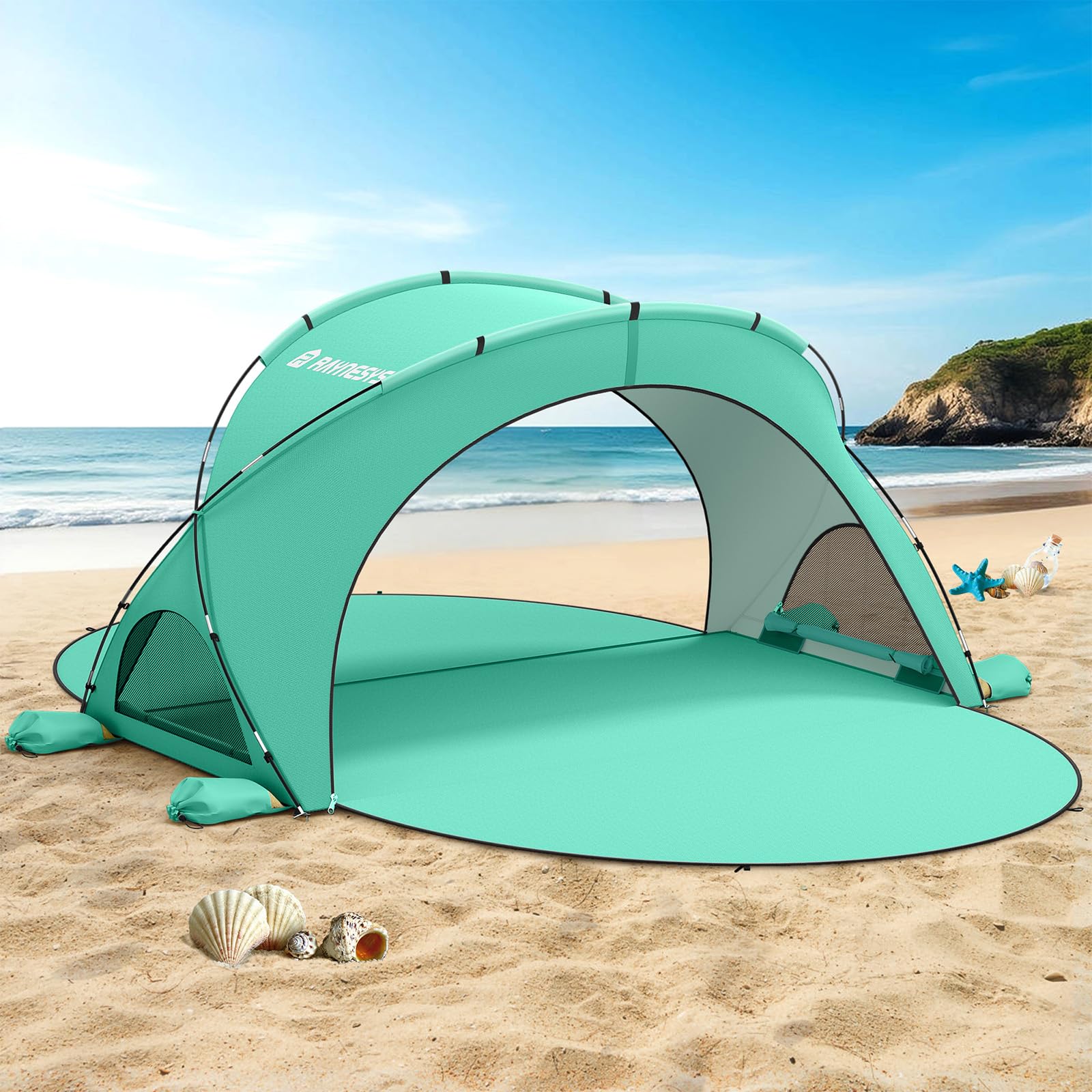 UPF50+ Portable Beach Sun Shelter Tent with Dual Zipper Doors